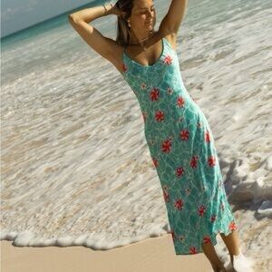 Shore Blue drape back midi dress with floral detail